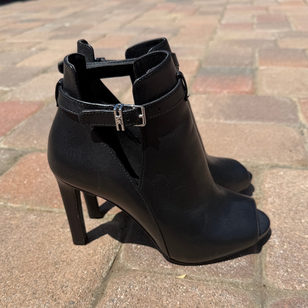 Michael Kors Black Peep-Toe Ankle Booties with Buckle